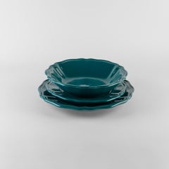 Teal Soup plates serve: Soup, holder, side plate for 4. Handmade in Italy 2024