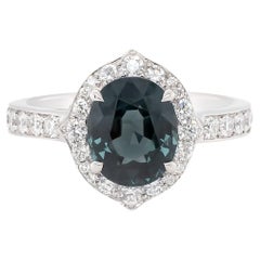 Teal Spinel and Diamond Ring in 18k White Gold