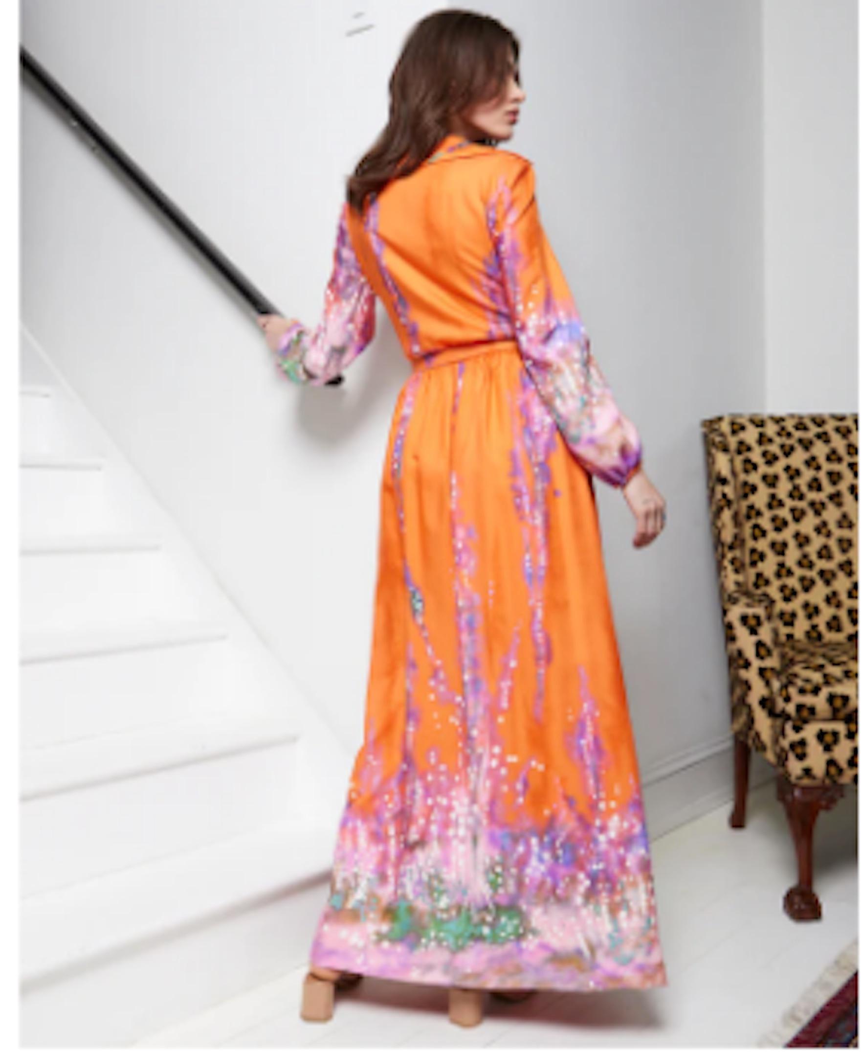 Blue Teal Traina 1960s Orange Abstract Dress For Sale