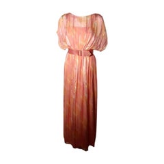 Teal Traina Pink Pastel Chiffon Gown, Circa 1970