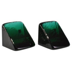 Teal Triangle Glass Bookends