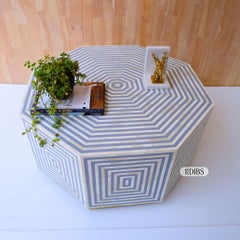 Teal Trio Linear Bone Inlay Square Coffee Table, Nickel Base by House of Jai