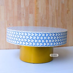 Teal Trio Linear Bone Inlay Square Coffee Table, Nickel Base by House of Jaipur