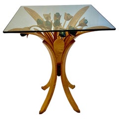 Teal Tulip Bistro Table; Curly Maple; Glass Top