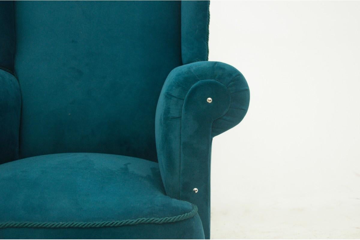 Teal Wingback Armchair, Northern Europe, circa 1910 In Good Condition In Chorzów, PL