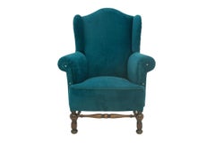 Antique Teal Wingback Armchair, Northern Europe, circa 1910