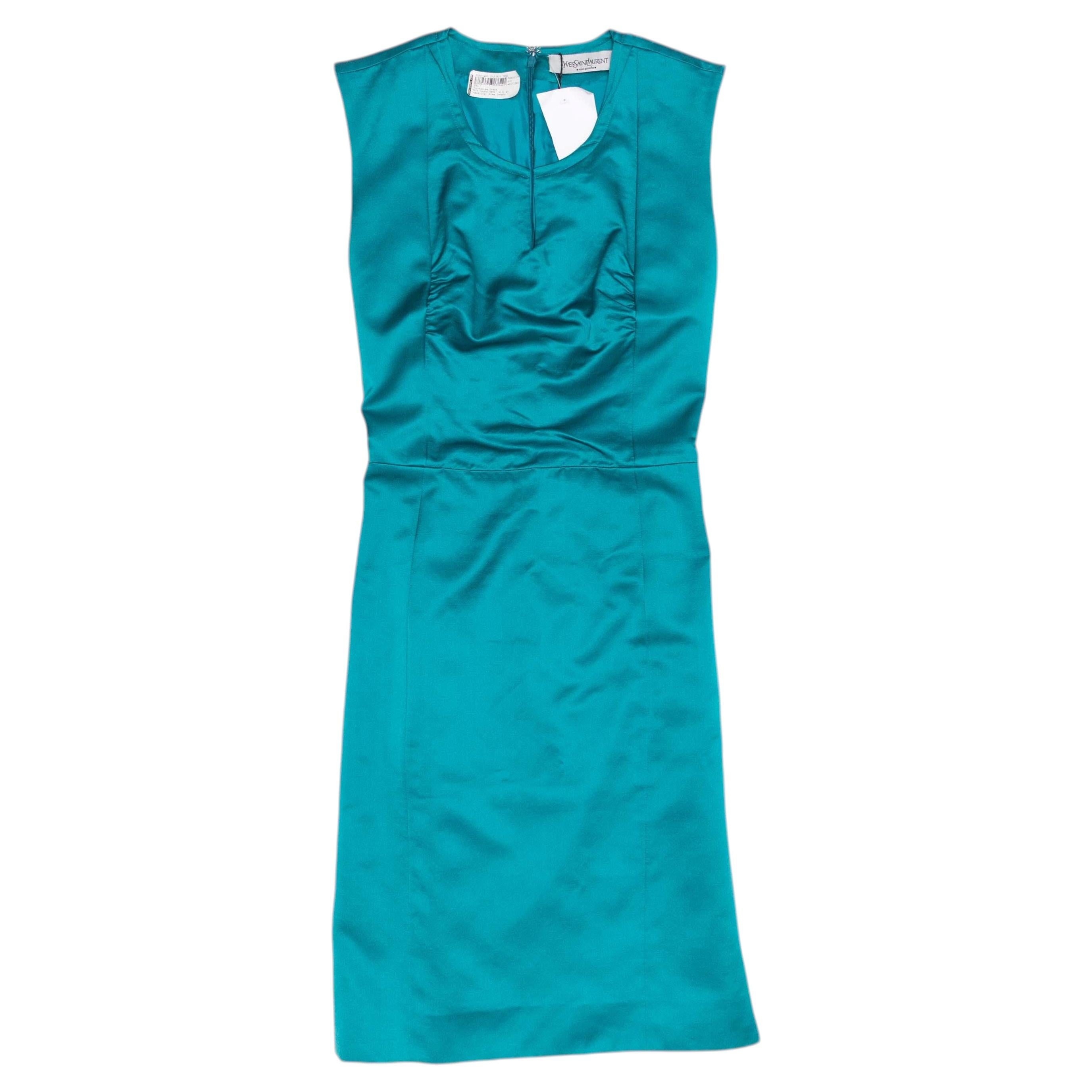 Teal Yves Saint Laurent Sleeveless Sheath Dress Size US S