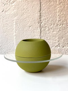 Tealight Candle Holder "Sfär Matt Green" in Glass and Glazed Porcelain