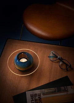 Tealight Candle Holder "Sfär Ocean Blue" in Glass and Glazed Porcelain