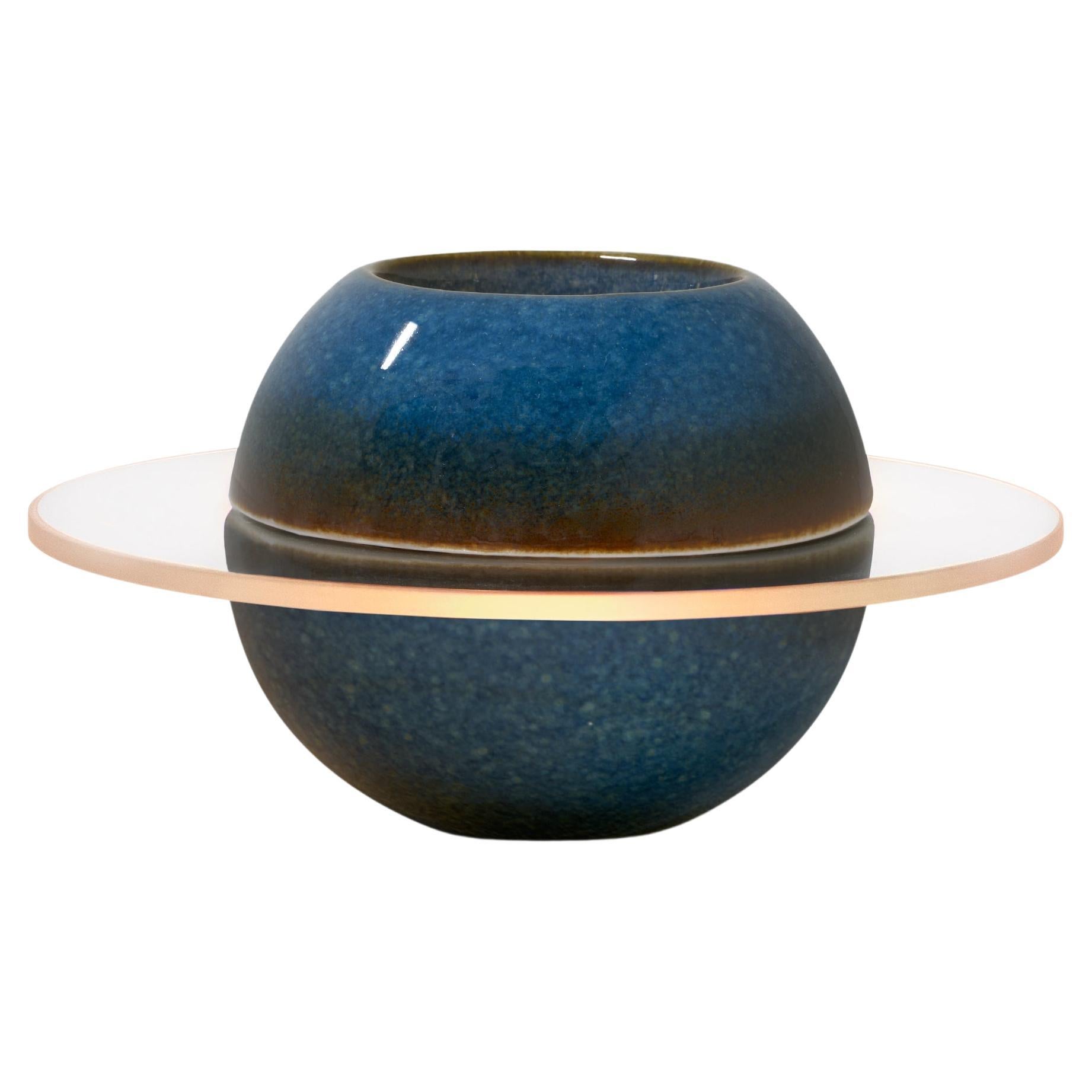Tealight Candle Holder "Sfär Ocean Blue" in Glass and Glazed Porcelain