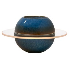 Tealight Candle Holder "Sfär Ocean Blue" in Glass and Glazed Porcelain