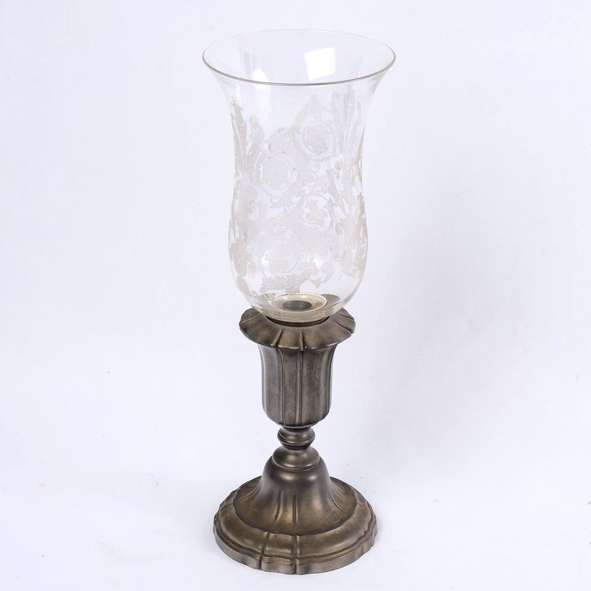 Tealight Candlestick Lamp - Baccarat Crystal And Pewter From The Manor - XX th In Excellent Condition For Sale In CRÉTEIL, FR
