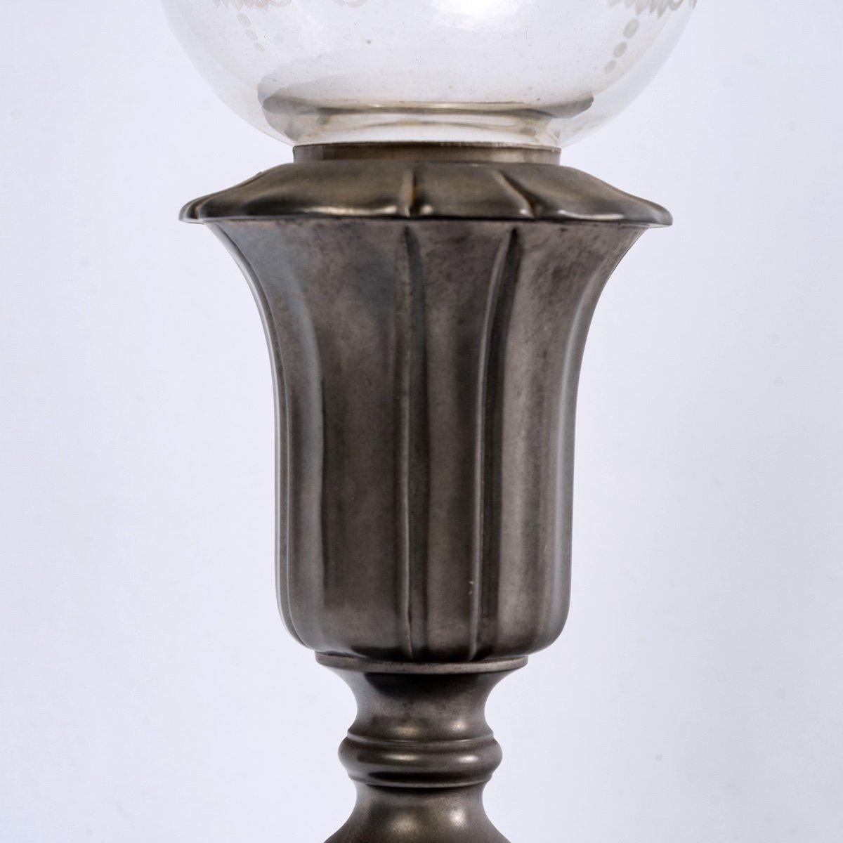 Tealight Candlestick Lamp - Baccarat Crystal And Pewter From The Manor - XX th For Sale 1