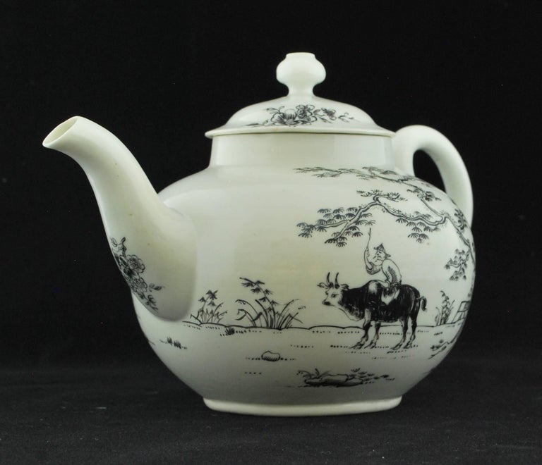 Teapot, Boy on a Buffalo Pattern, Worcester, circa 1755 For Sale at 1stdibs