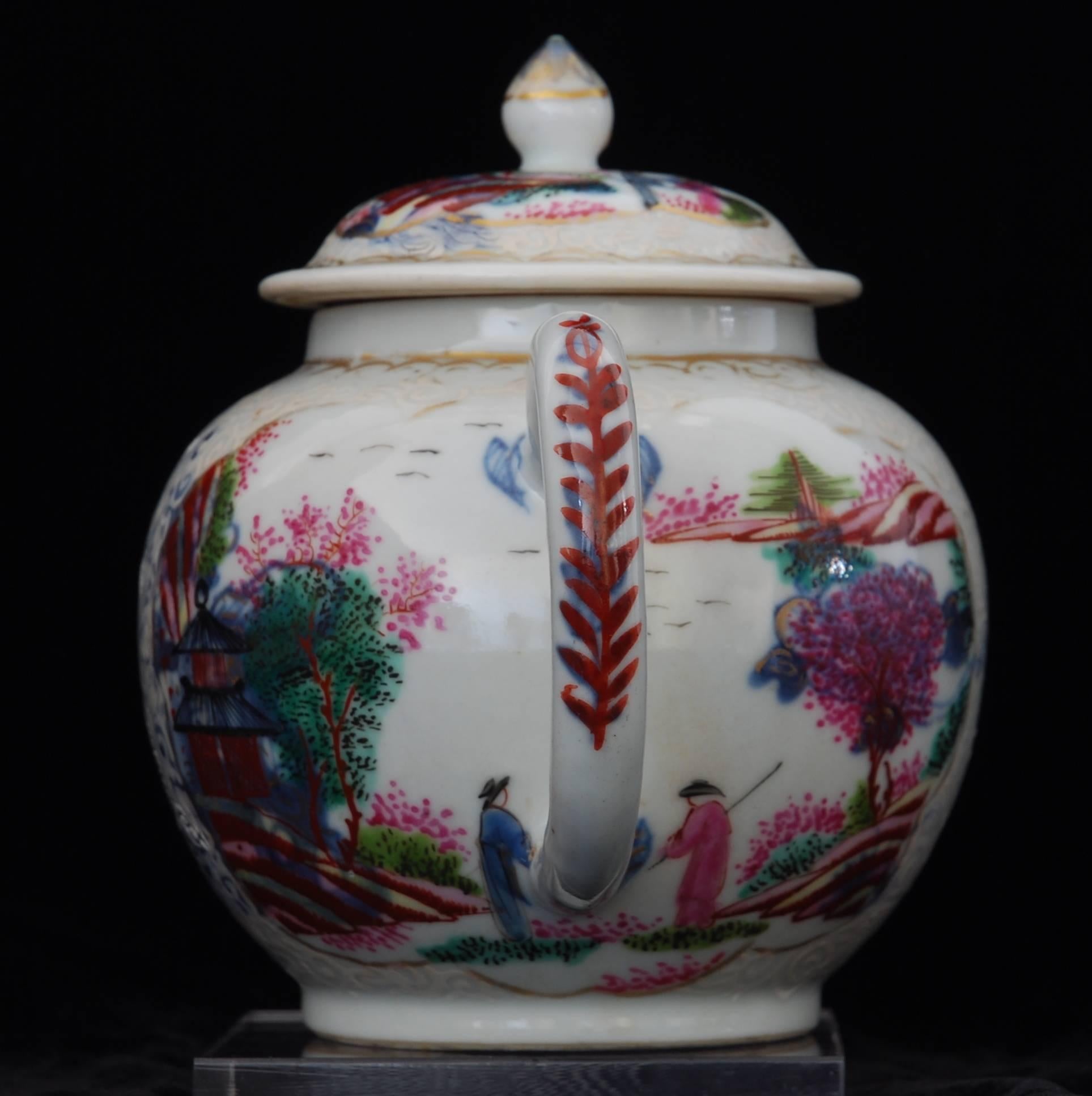 18th Century Teapot, Stag Hunt Pattern, China, circa 1740, Decorated in London by Giles For Sale
