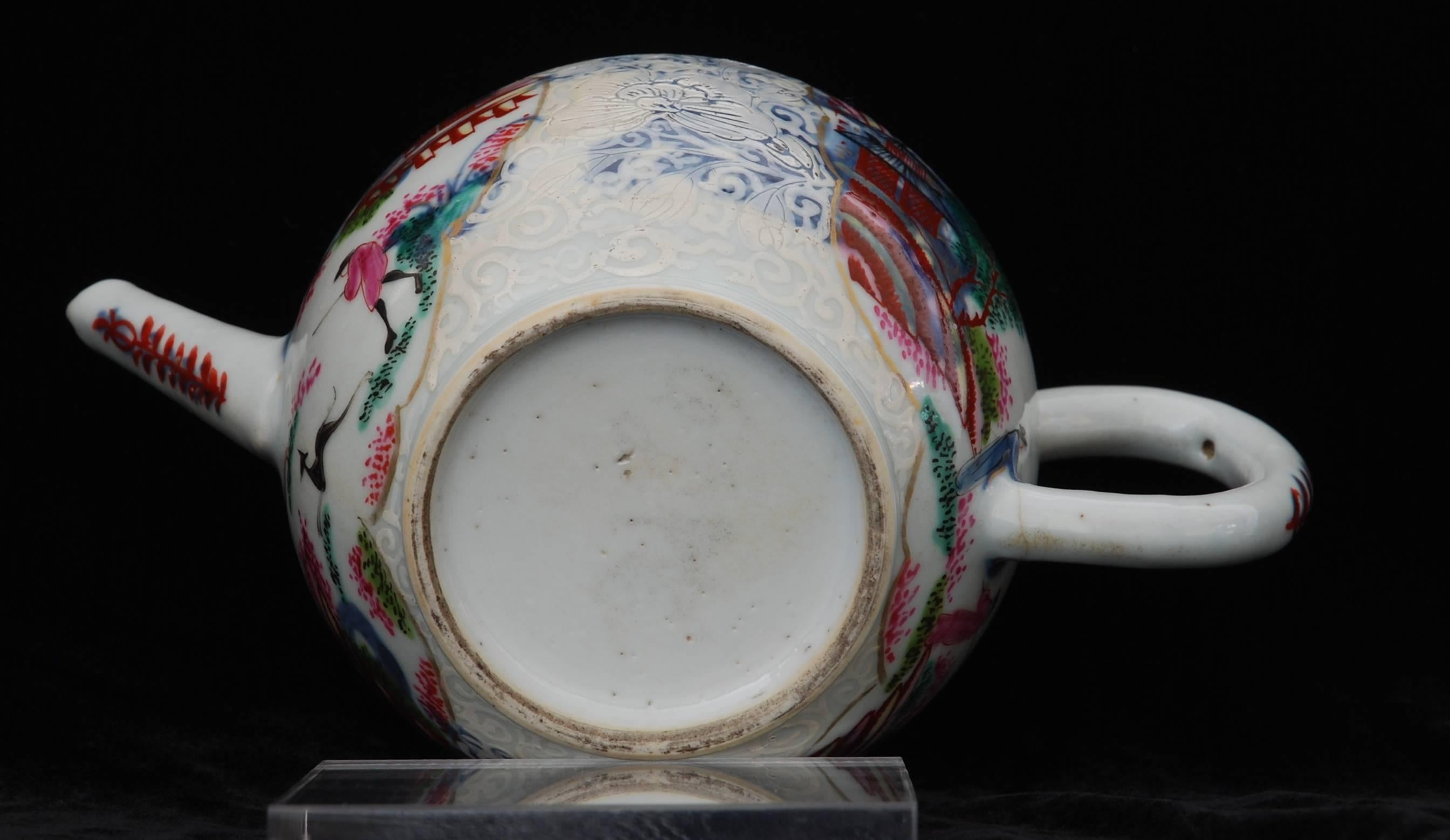 Porcelain Teapot, Stag Hunt Pattern, China, circa 1740, Decorated in London by Giles For Sale