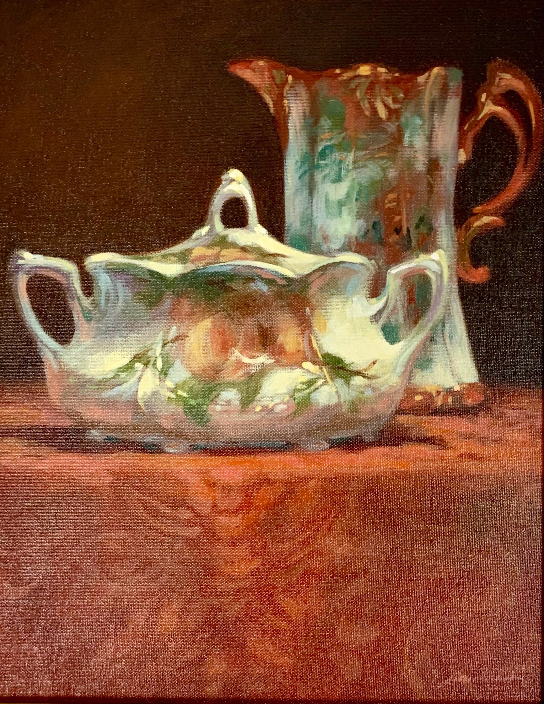 Contemporary Teapot and Tureen Oil Painting Original Katherine Simmons Oil Still Life