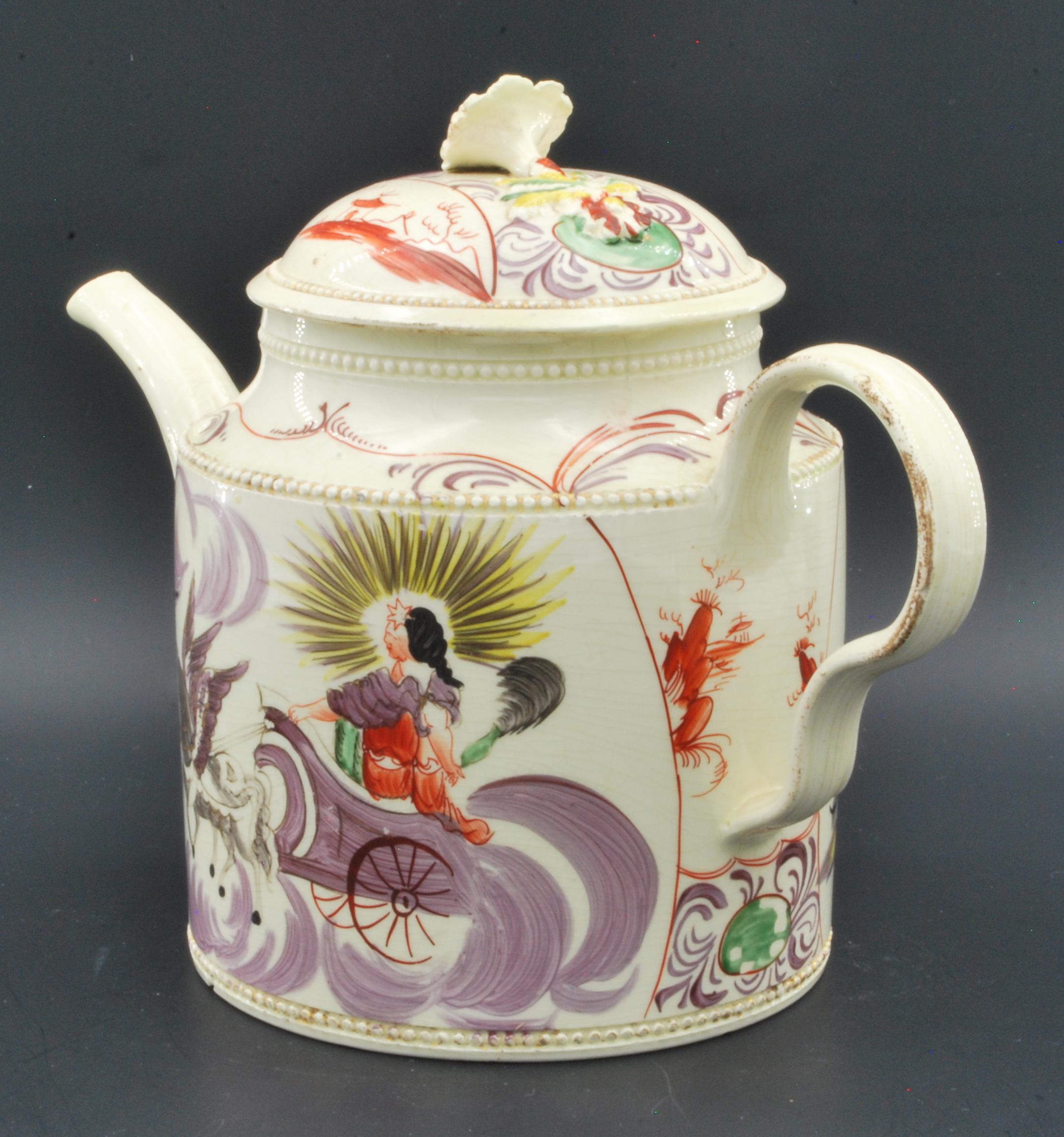 Creamware Teapot, Aurora, Goddess of the Dawn, Greatbtach, C1765 For Sale