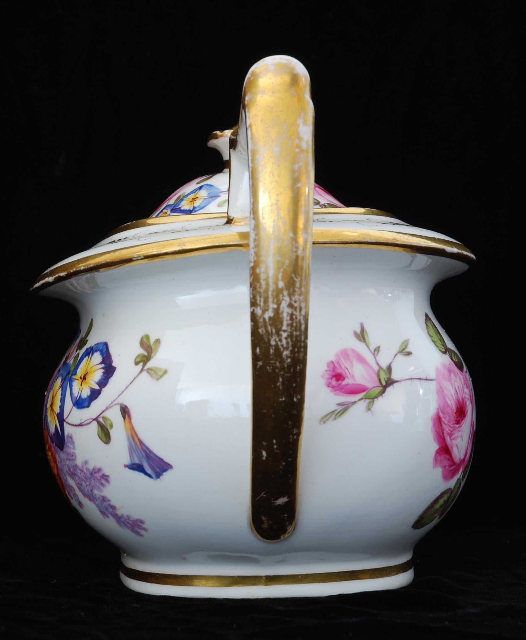 Teekanne, Milchkännchen, Zucker Nantgarw Porzellan, um 1815 (Walisisch) im Angebot