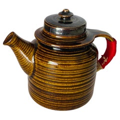 Retro Teapot in Glazed Earthenware for Arabia Finland in Brown Color Midcentury