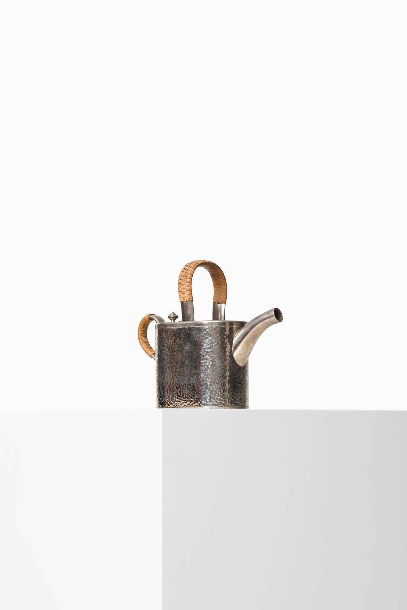 Mid-Century Modern Teapot in Metal and Woven Cane by Carl Deffner in Germany