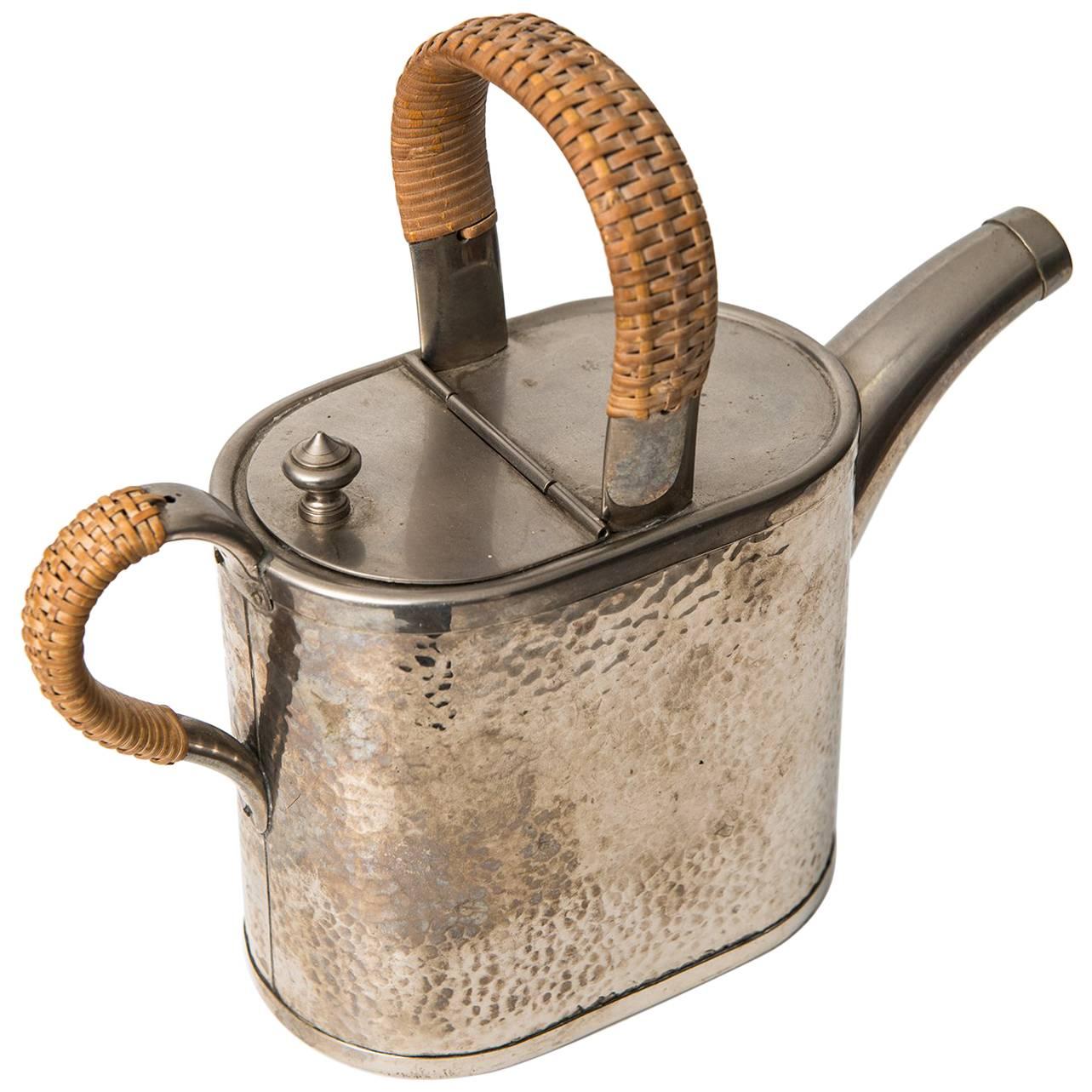 Teapot in Metal and Woven Cane by Carl Deffner in Germany