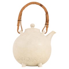 Teapot in Stoneware and Cane by Gunnar Nylund, 1960’s Rörstrand