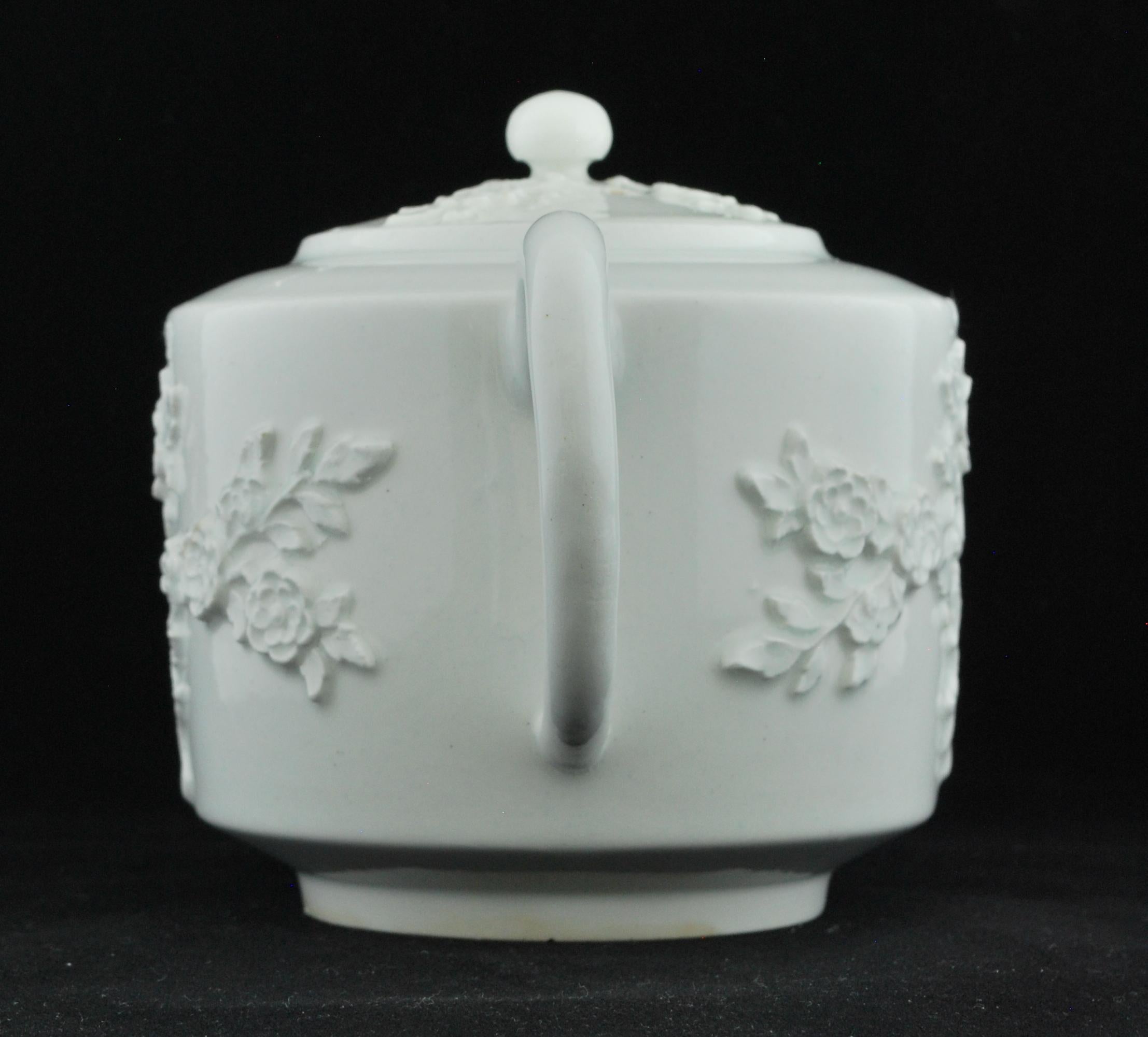 Chinoiserie Teapot in the White, Prunus Decorated, Bow, circa 1749 For Sale