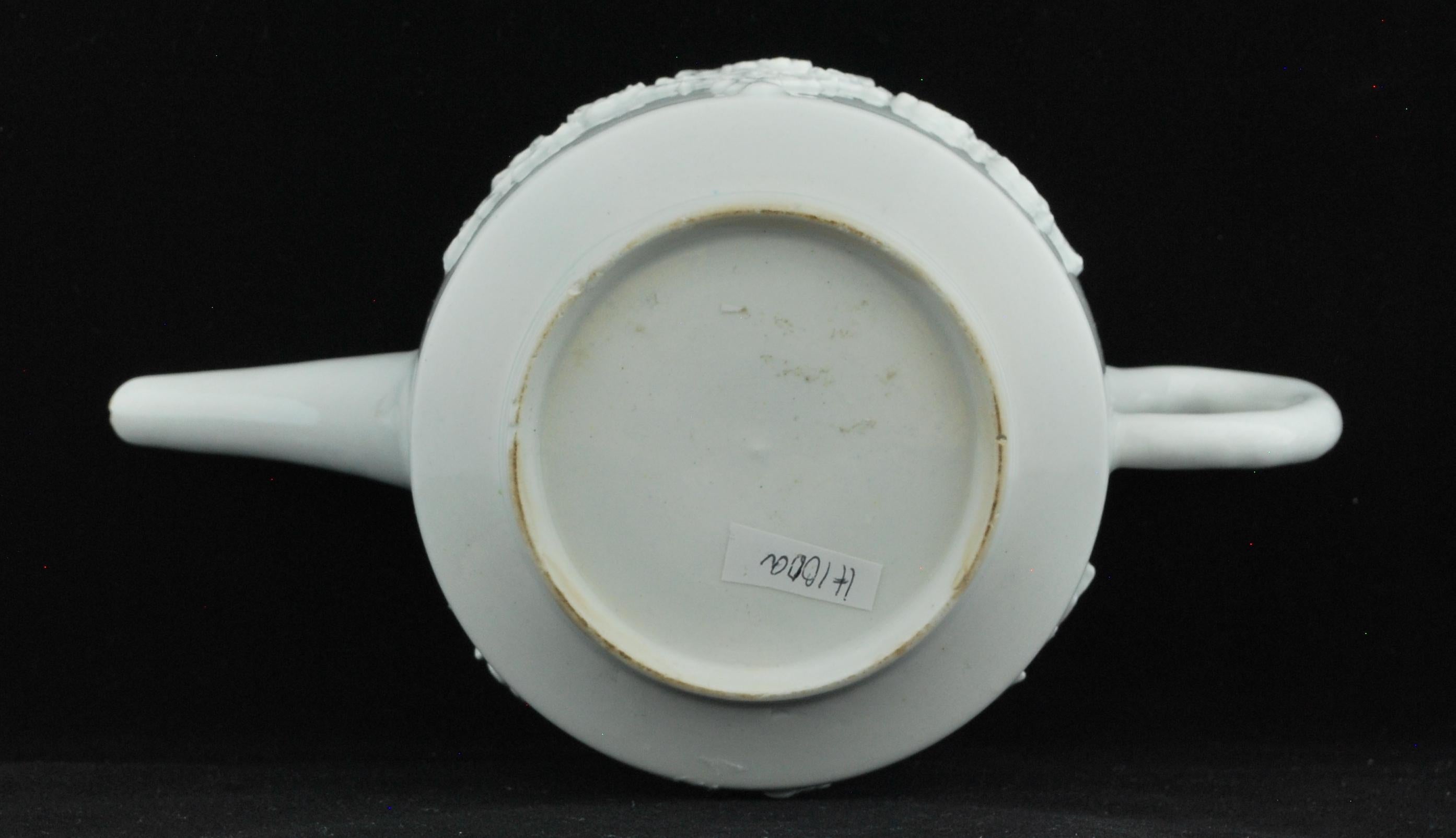 English Teapot in the White, Prunus Decorated, Bow, circa 1749 For Sale
