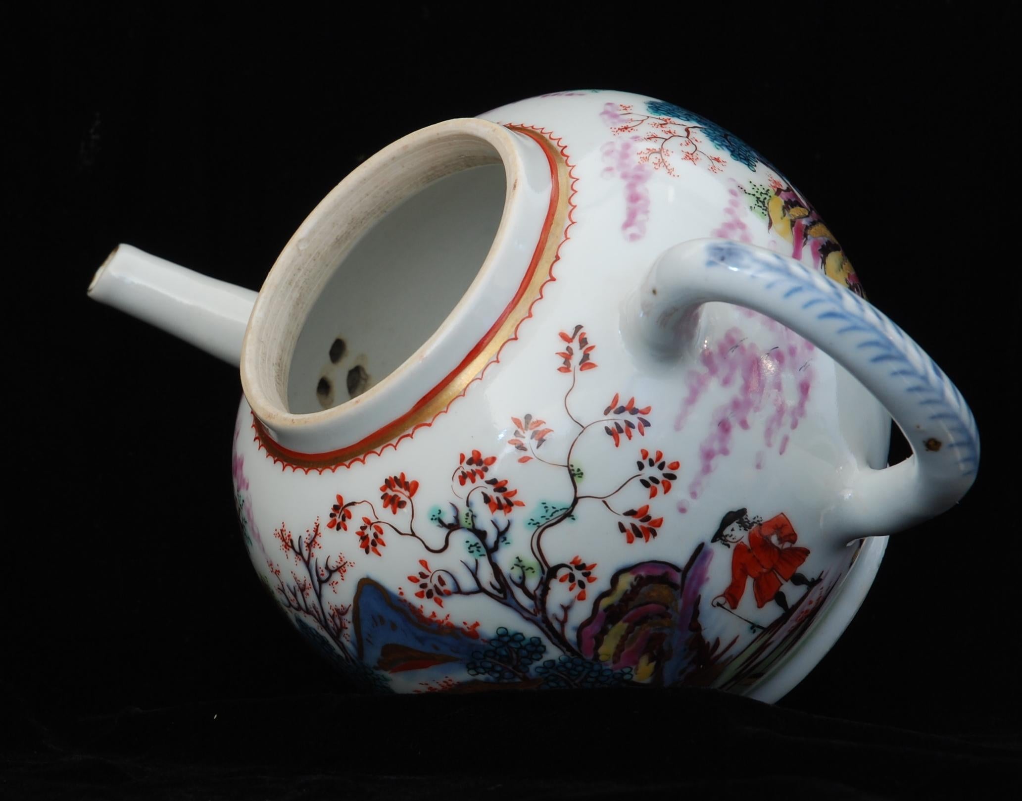 Teapot, Red Coat Pattern, China, circa 1740, Decorated in London by Giles For Sale 5