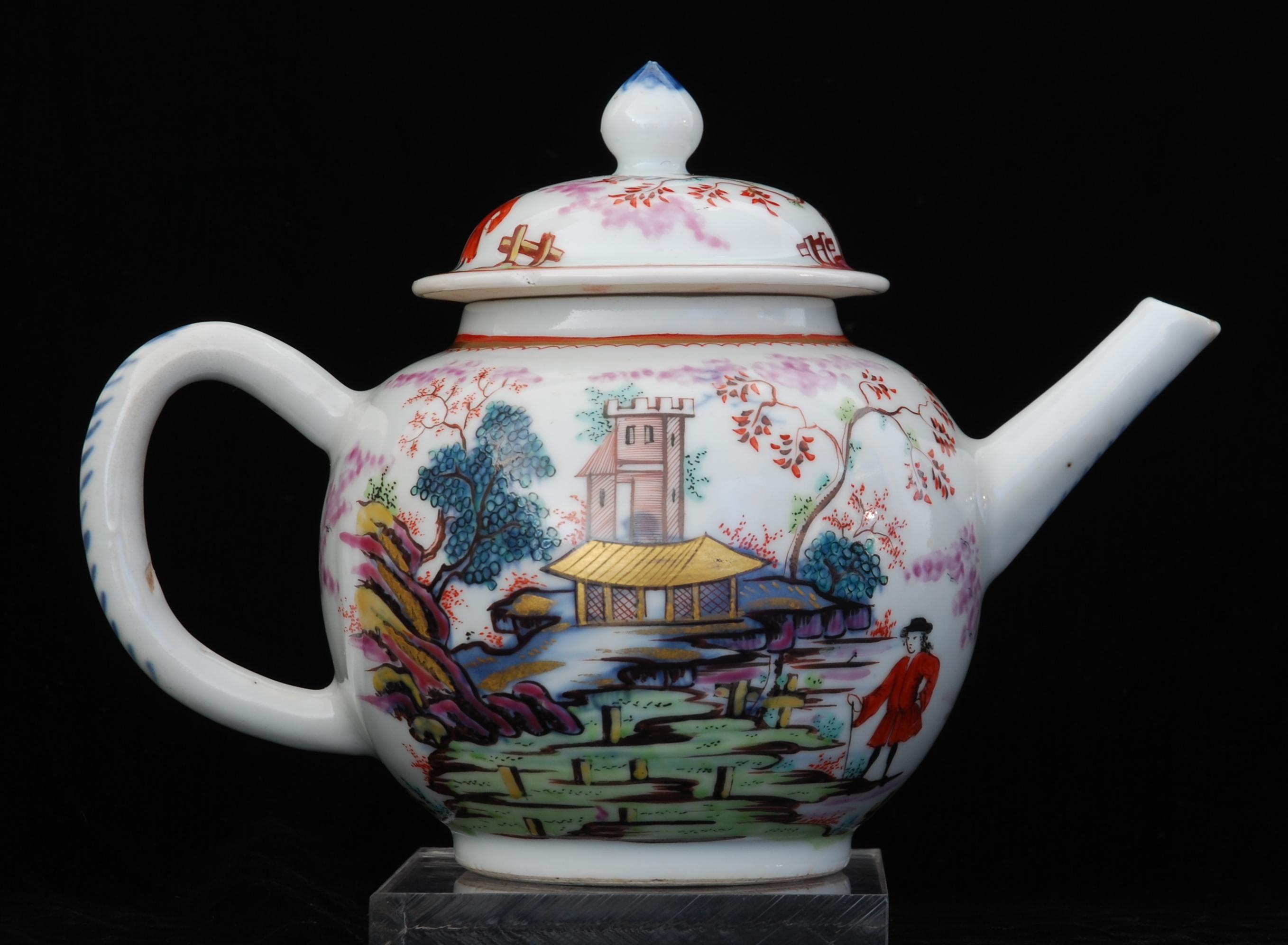 18th Century Teapot, Red Coat Pattern, China, circa 1740, Decorated in London by Giles For Sale