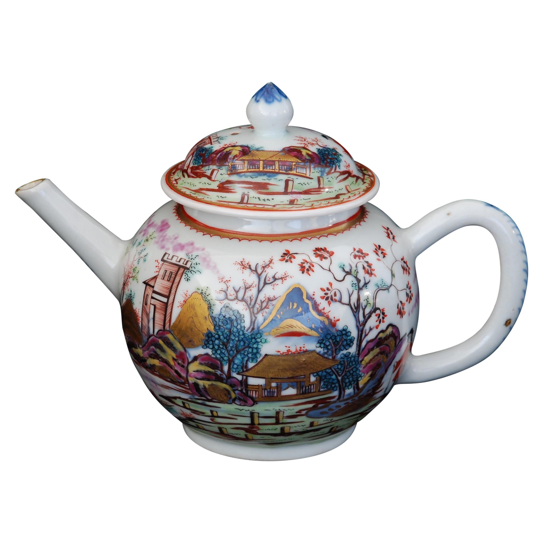 Teapot, Red Coat Pattern, China, circa 1740, Decorated in London by Giles For Sale