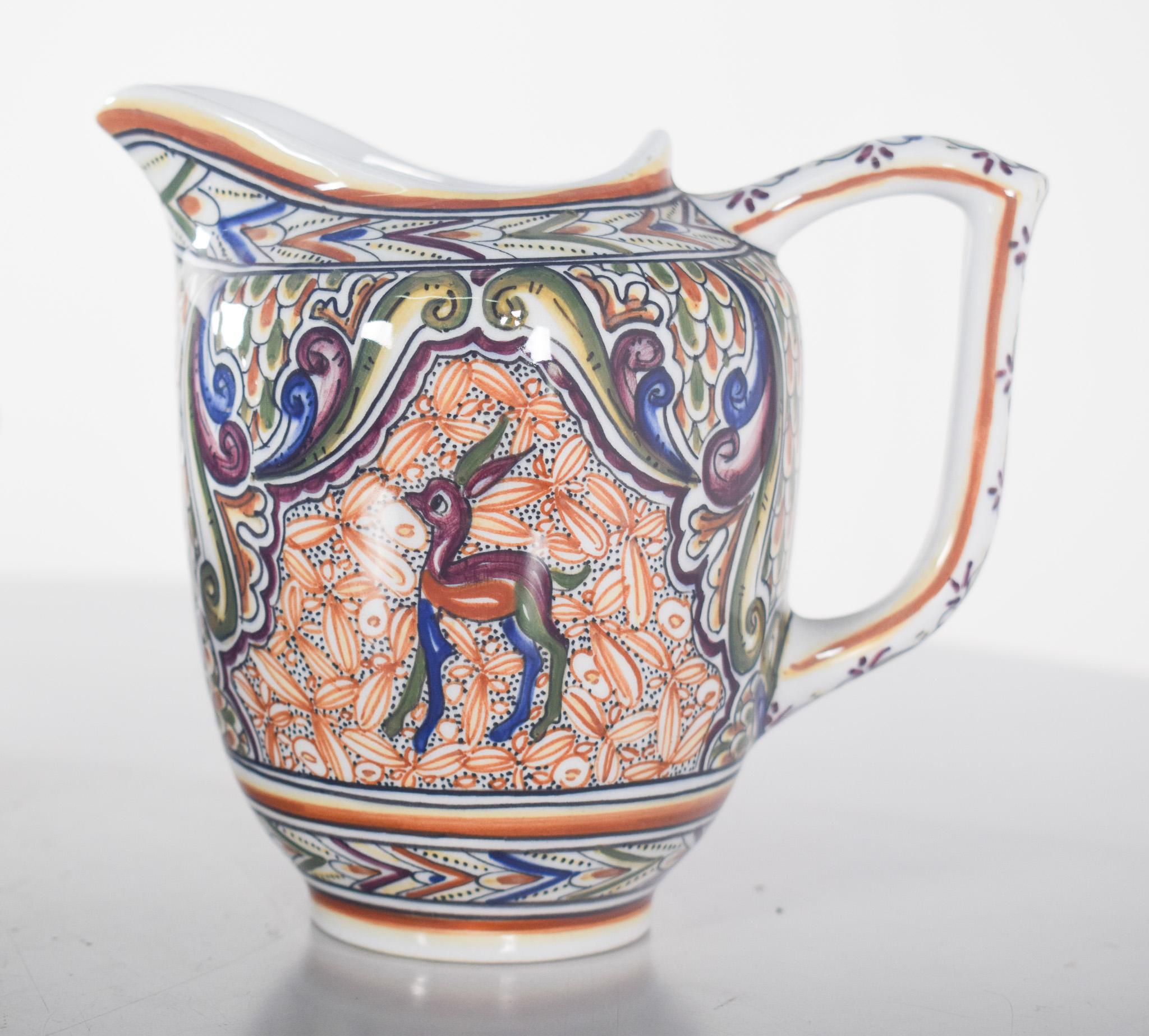 Portoghese Teiera, saliera e brocca con rubinetto in maiolica Conimbriga in vendita