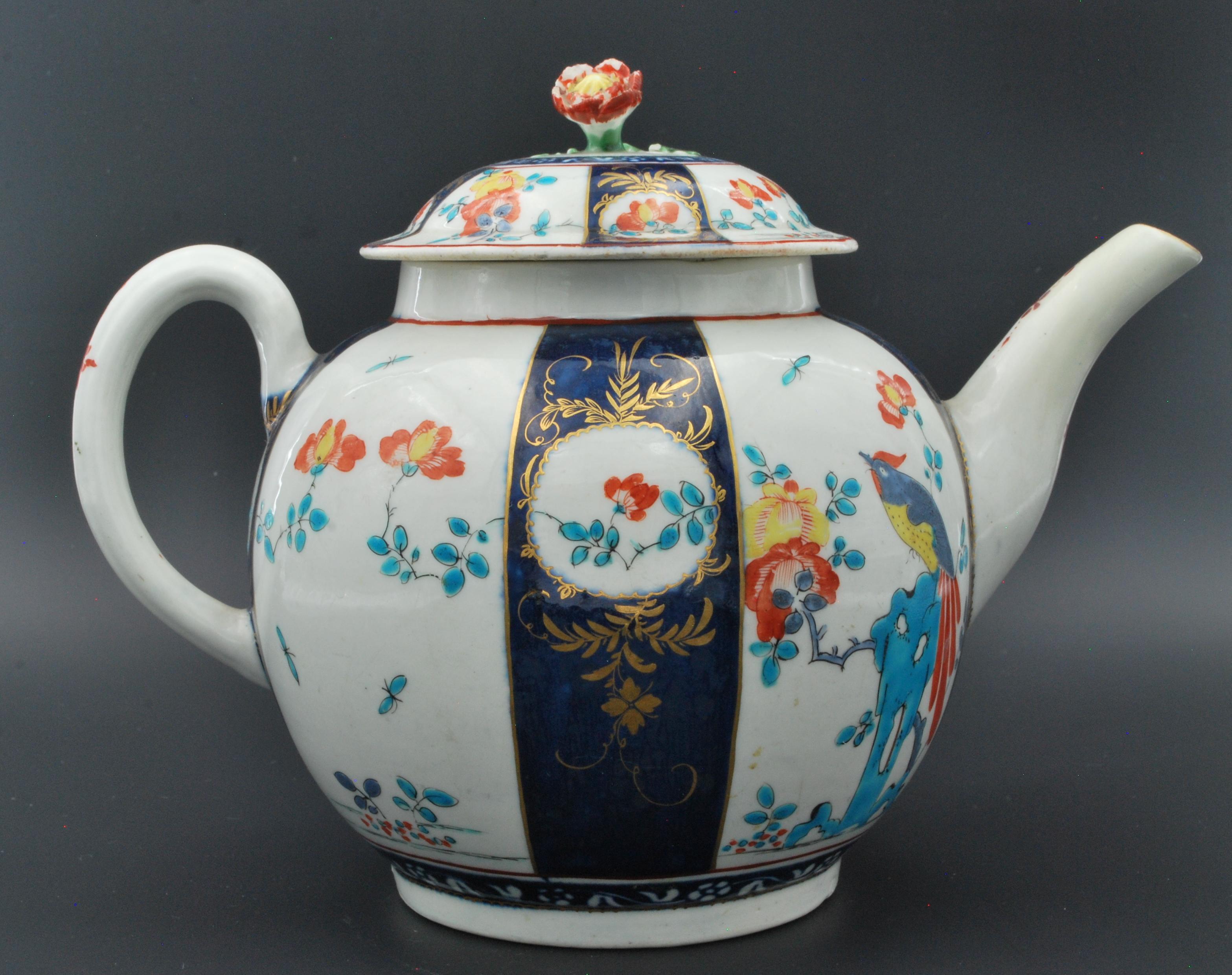 18th Century Teapot, Sir Joshua Reynolds, or ho-ho bird, pattern. Worcester, circa 1765