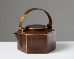 Teekanne, sechseckig, Entwurf Signe Persson-Melin, Rörstrand, Schweden 1950er Jahre