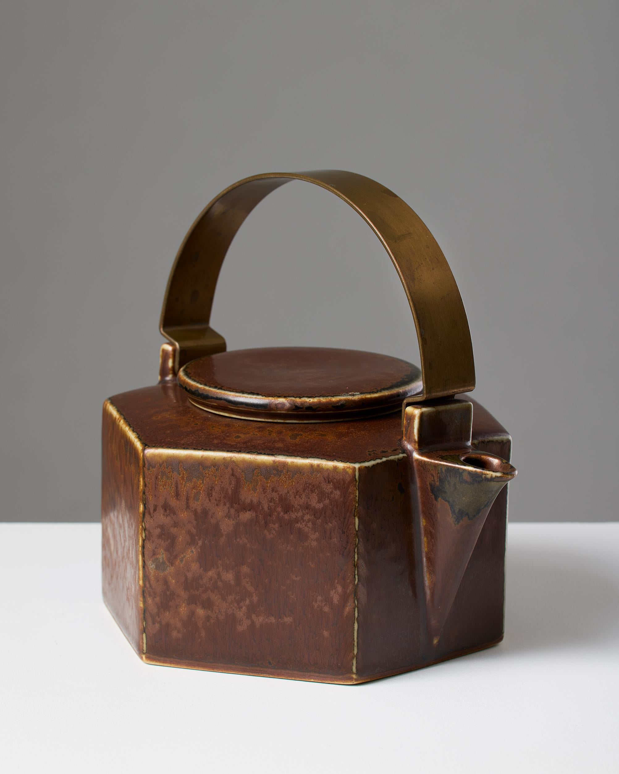 Stoneware Teapot, “Six-sided”, designed by Signe Persson-Melin, Rörstrand, Sweden 1950s