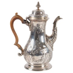 Teapot, Sterling Silver, 18th Century, England, Carved Boois Handle