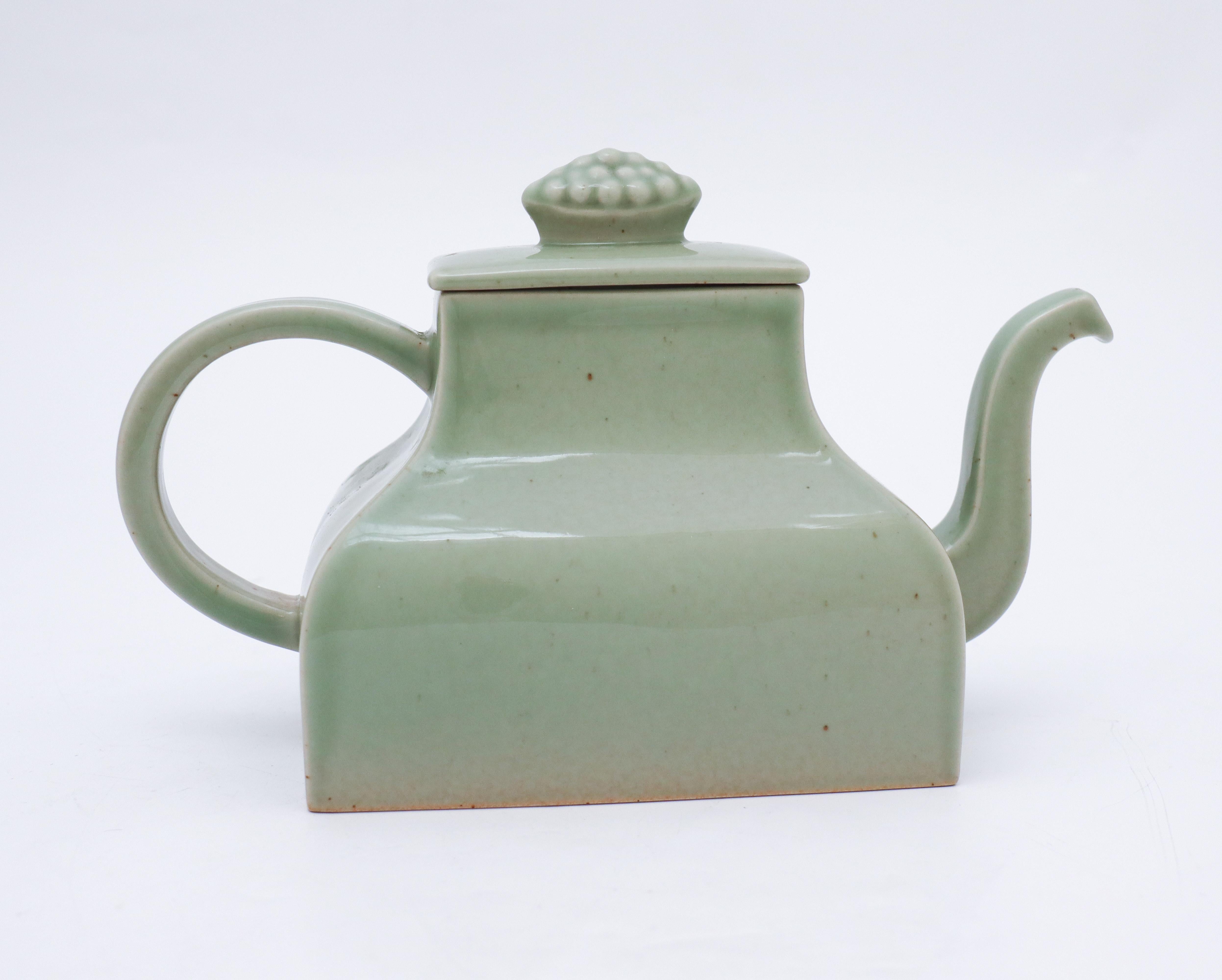 Glazed Teapot with Green Celadon Glaze Signe Persson Melin, Rörstrand, Vintage