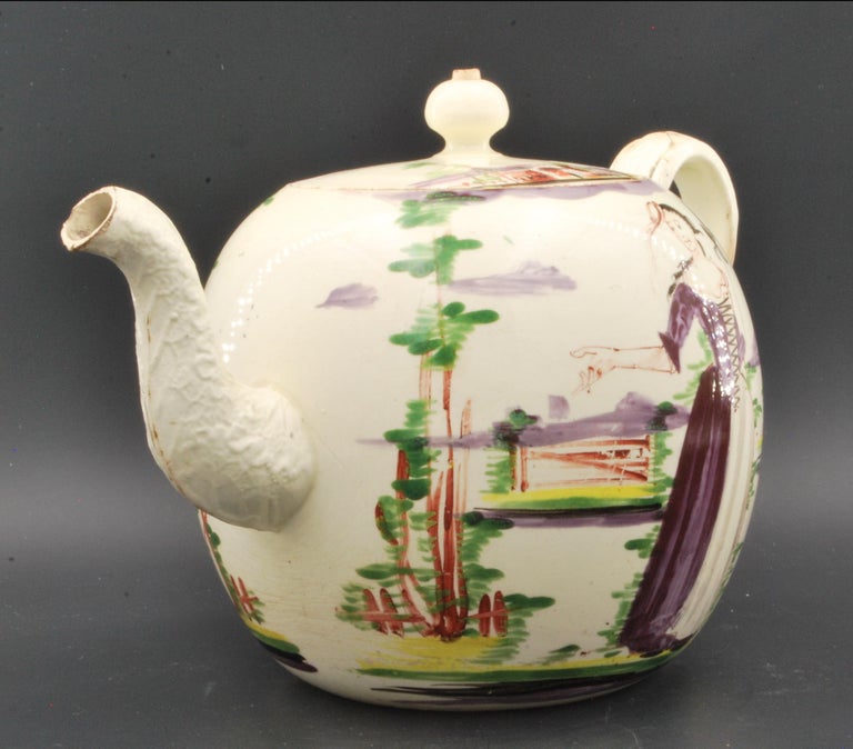 Rococo Teapot, with Naive Shepherdess, Wedgwood C1770 For Sale