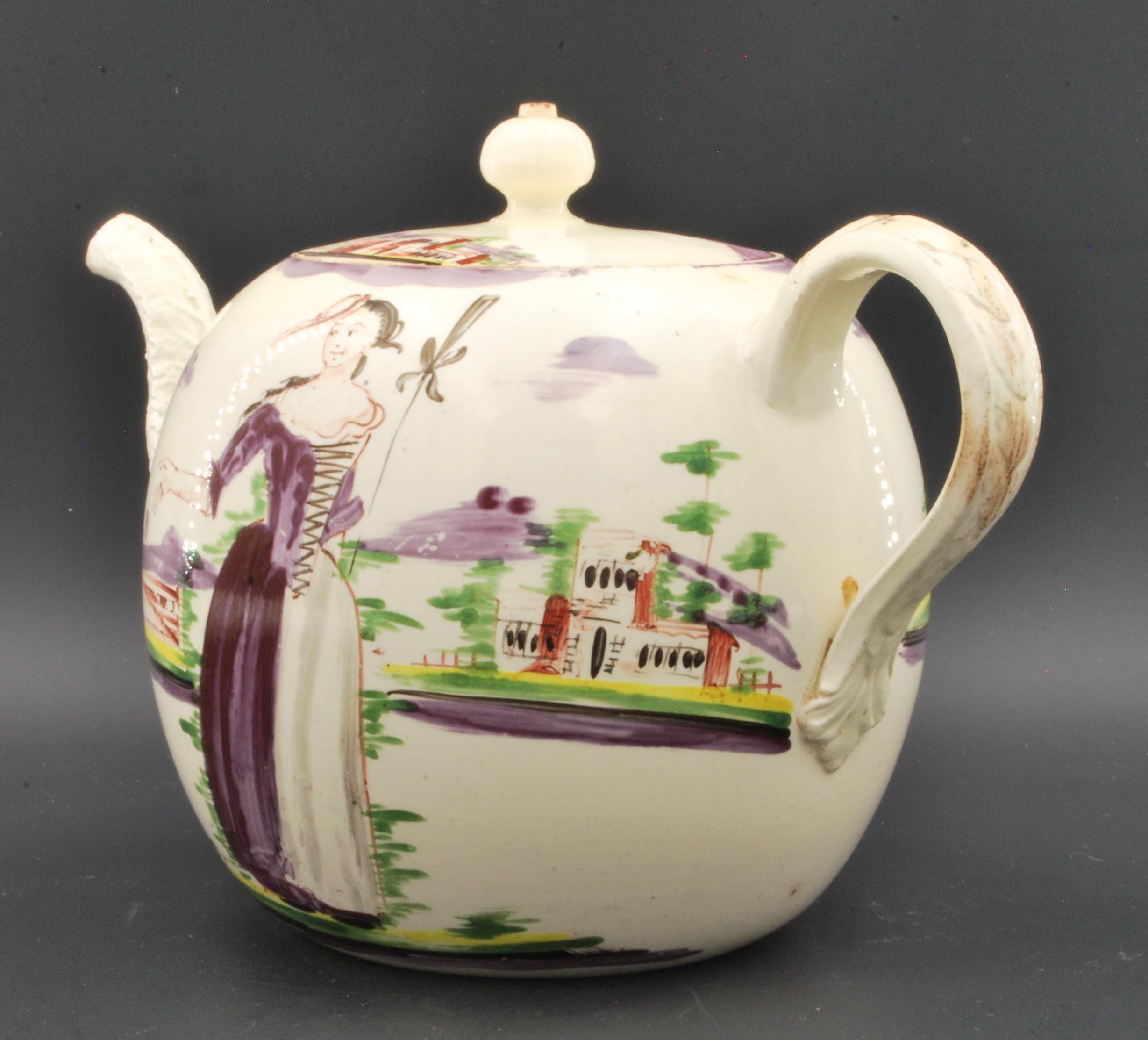 Teapot, with Naive Shepherdess, Wedgwood C1770 In Good Condition For Sale In Melbourne, Victoria