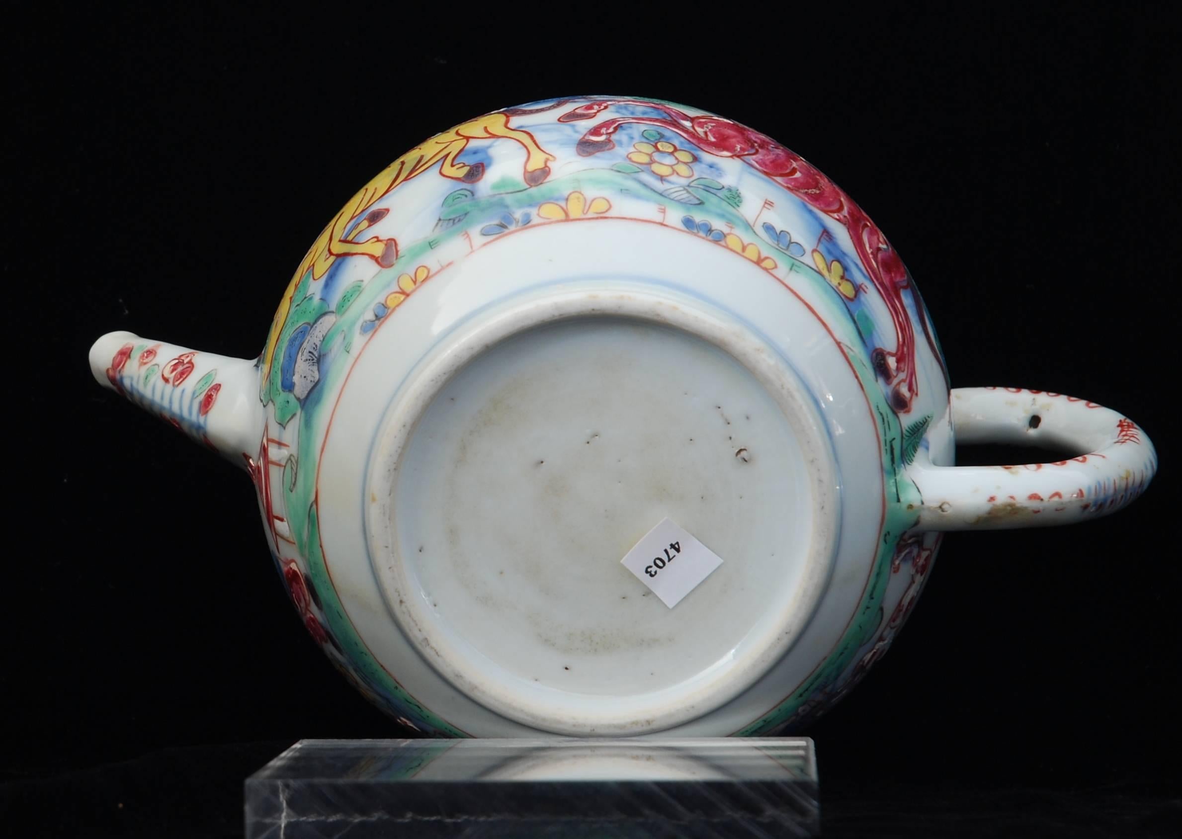 Teapot, Prancing Ponies, China, circa 1760, Decorated in London 5