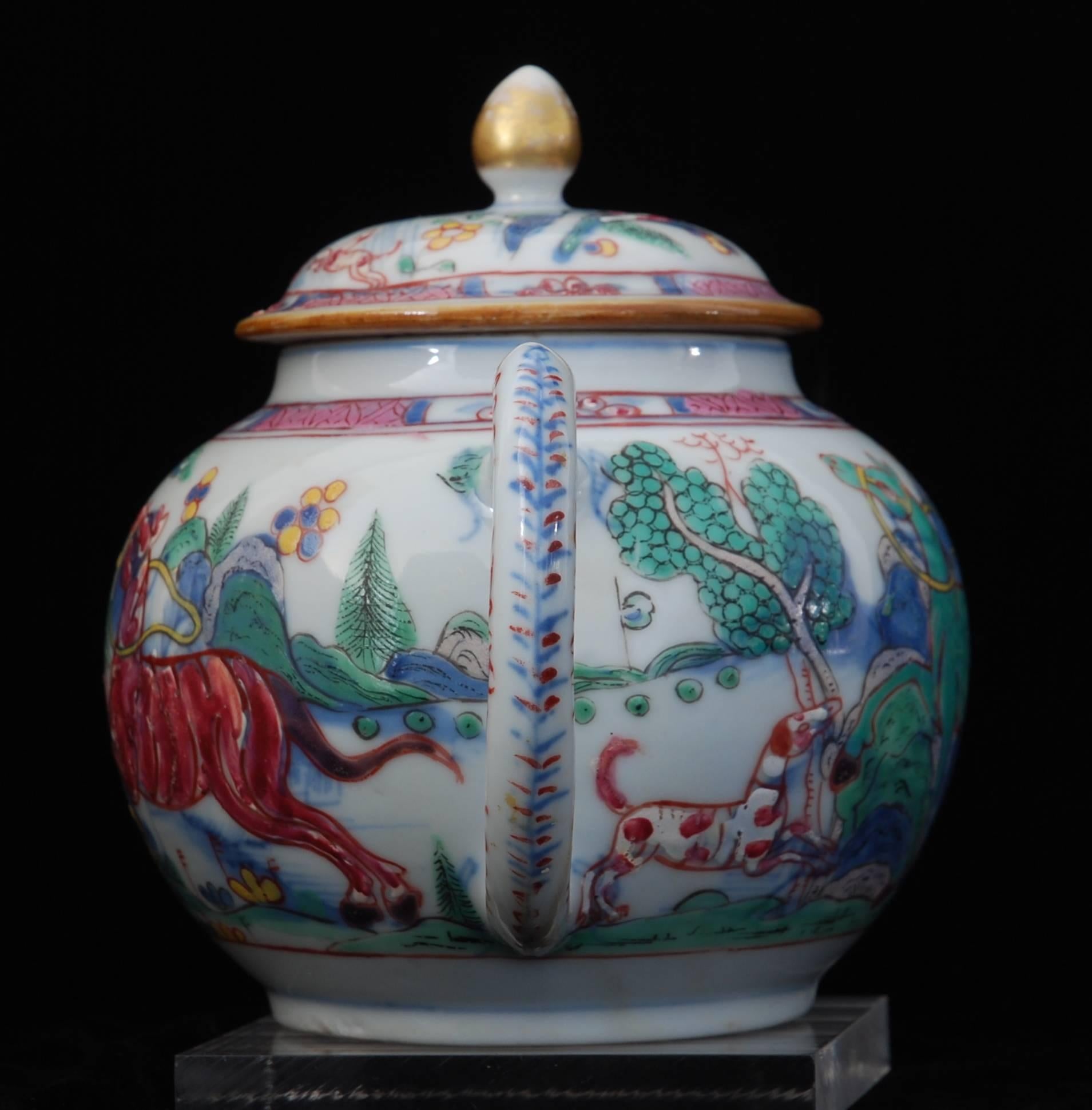 Teapot, Prancing Ponies, China, circa 1760, Decorated in London 2