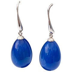 Orecchini a goccia in agata blu in argento sterling con gancio