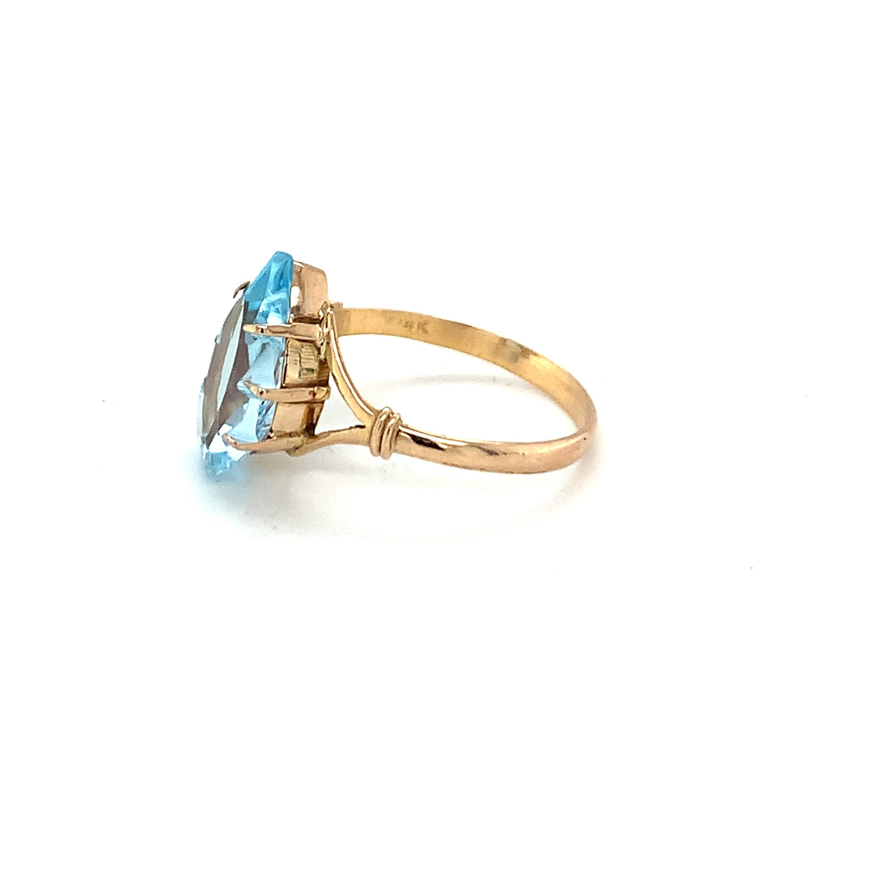 Tear Drop Blue Topaz Ring Set in 14k Yellow Gold For Sale 4