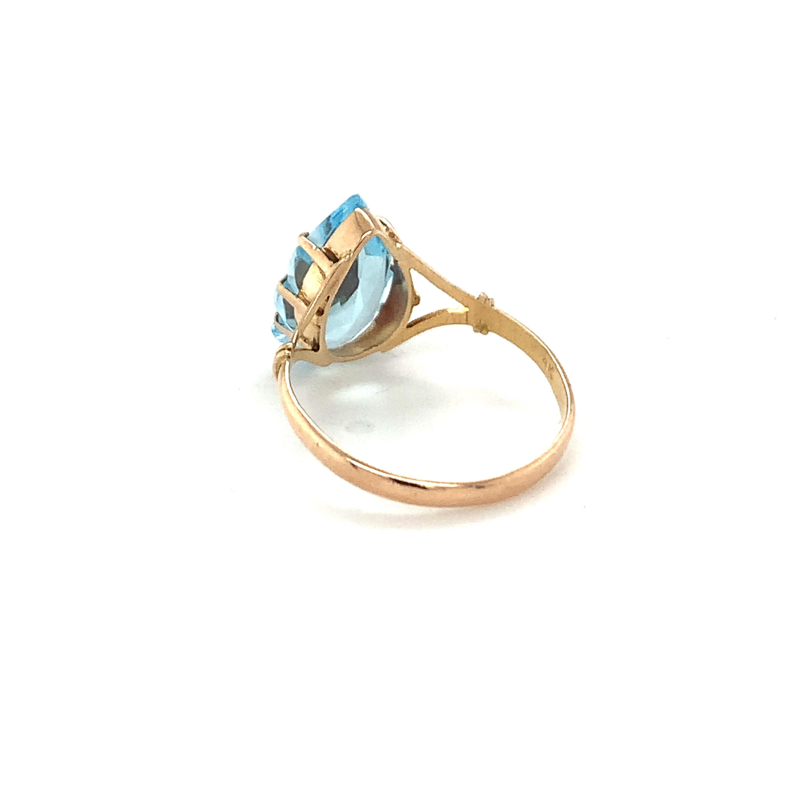 Tear Drop Blue Topaz Ring Set in 14k Yellow Gold For Sale 5