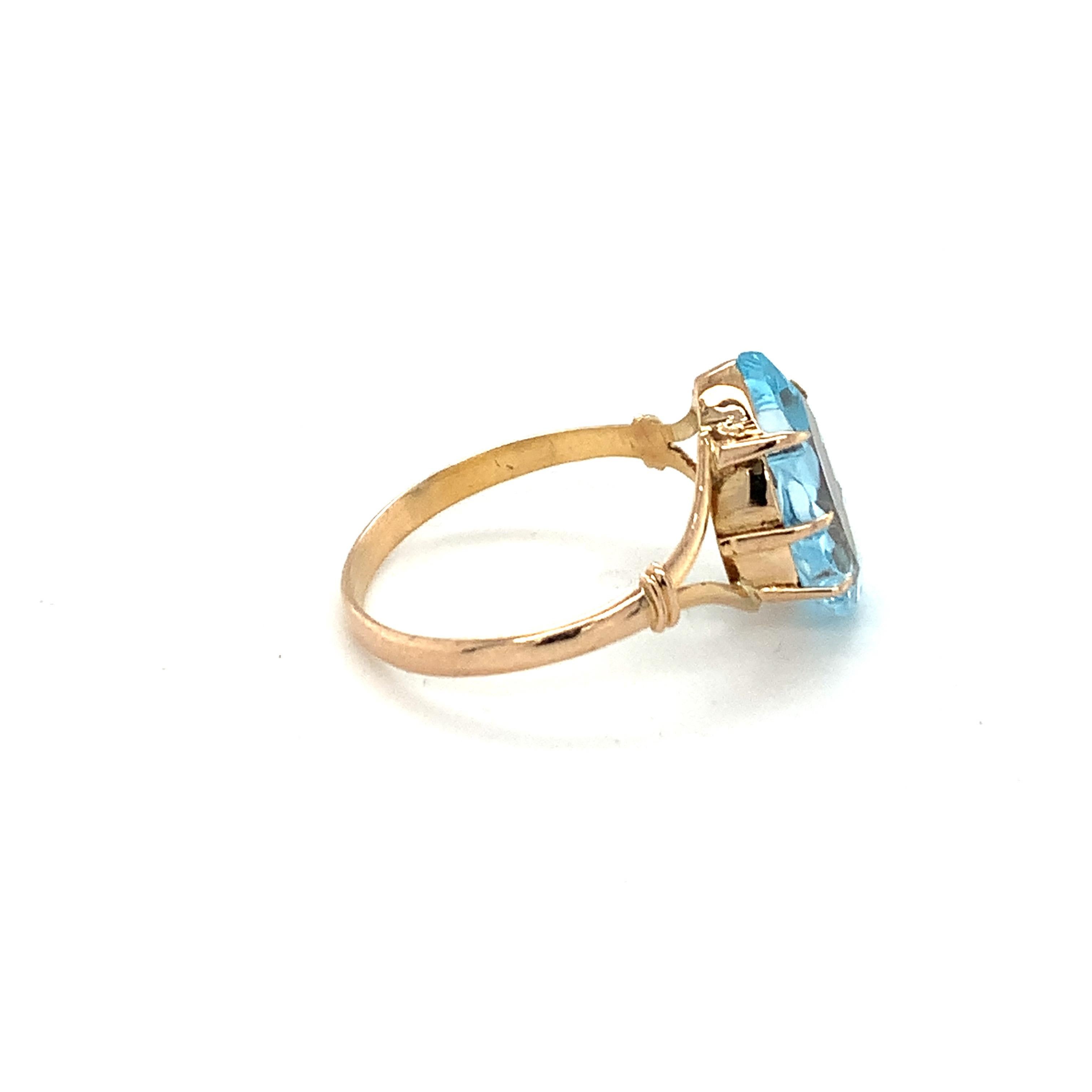 Artisan Tear Drop Blue Topaz Ring Set in 14k Yellow Gold For Sale