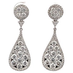 Tear Drop Diamond Shape Earrings 2.75 Carats 18 Karat White Gold
