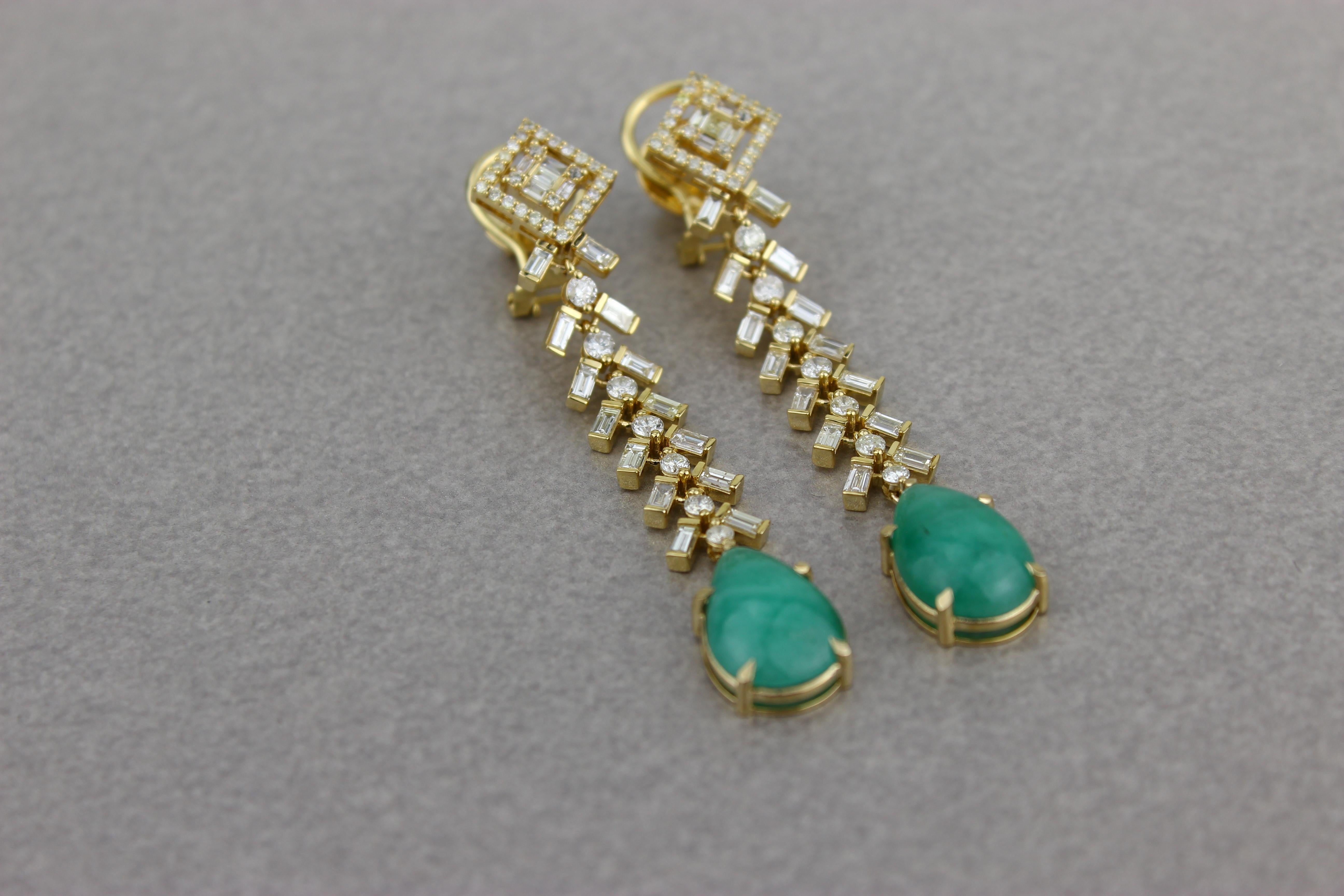 Taglio rotondo Orecchini a goccia con diamante smeraldo in oro massiccio 14K (certificati) in vendita