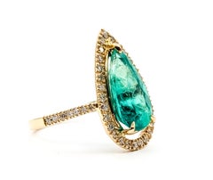 Tear Drop Emerald & Diamond Halo Ring in 14k Yellow Gold - GIA 2231506134