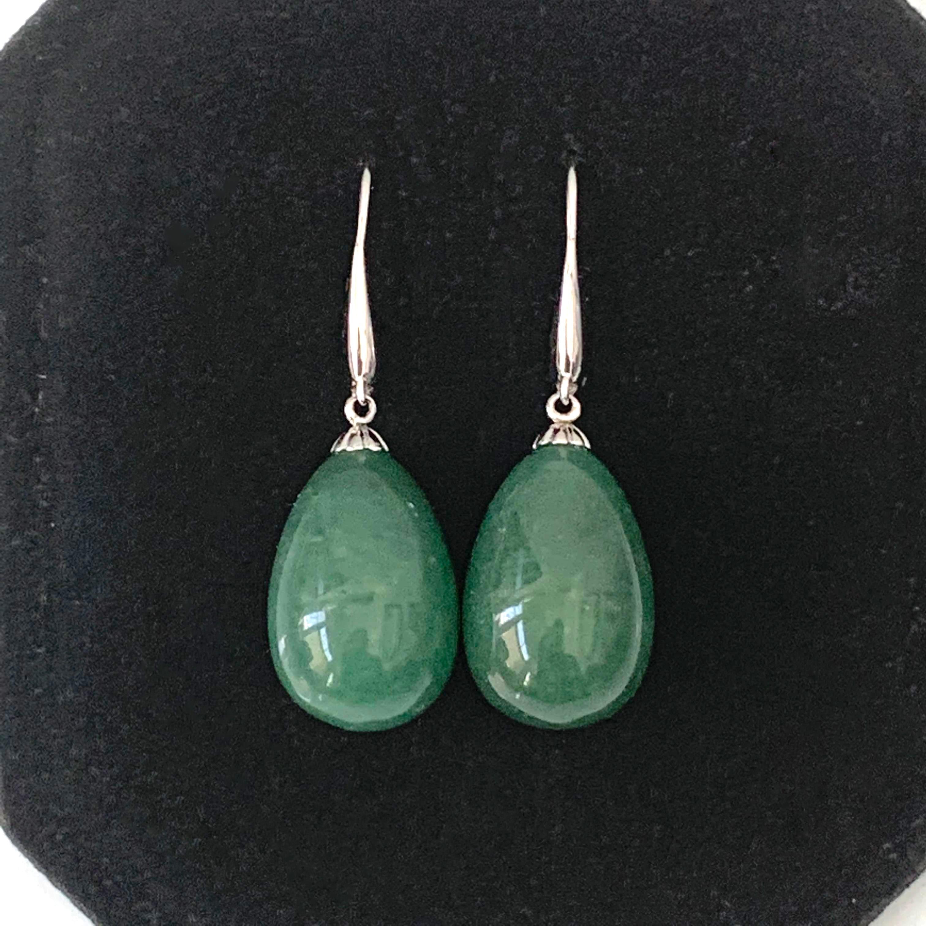 Contemporary Tear drop Green Agate Hook Earrings For Sale